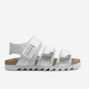 DeLoatch and Company White Triple Strap Italian Leather Slide