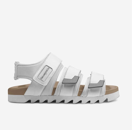 DeLoatch and Company White Triple Strap Italian Leather Slide