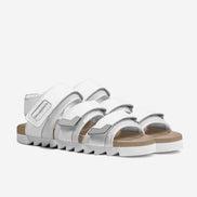 DeLoatch and Company White Triple Strap Italian Leather Slide