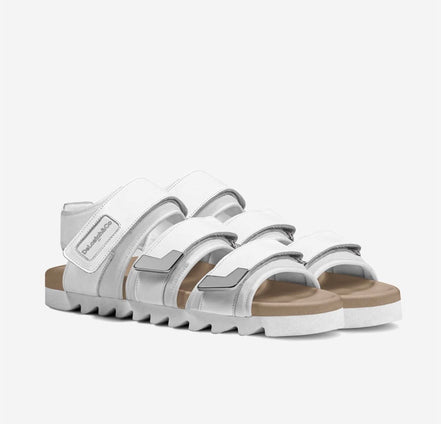 DeLoatch and Company White Triple Strap Italian Leather Slide