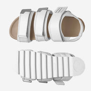 DeLoatch and Company White Triple Strap Italian Leather Slide