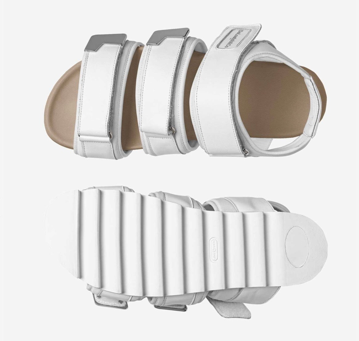 DeLoatch and Company White Triple Strap Italian Leather Slide