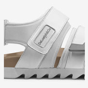 DeLoatch and Company White Triple Strap Italian Leather Slide
