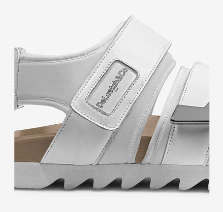 DeLoatch and Company White Triple Strap Italian Leather Slide